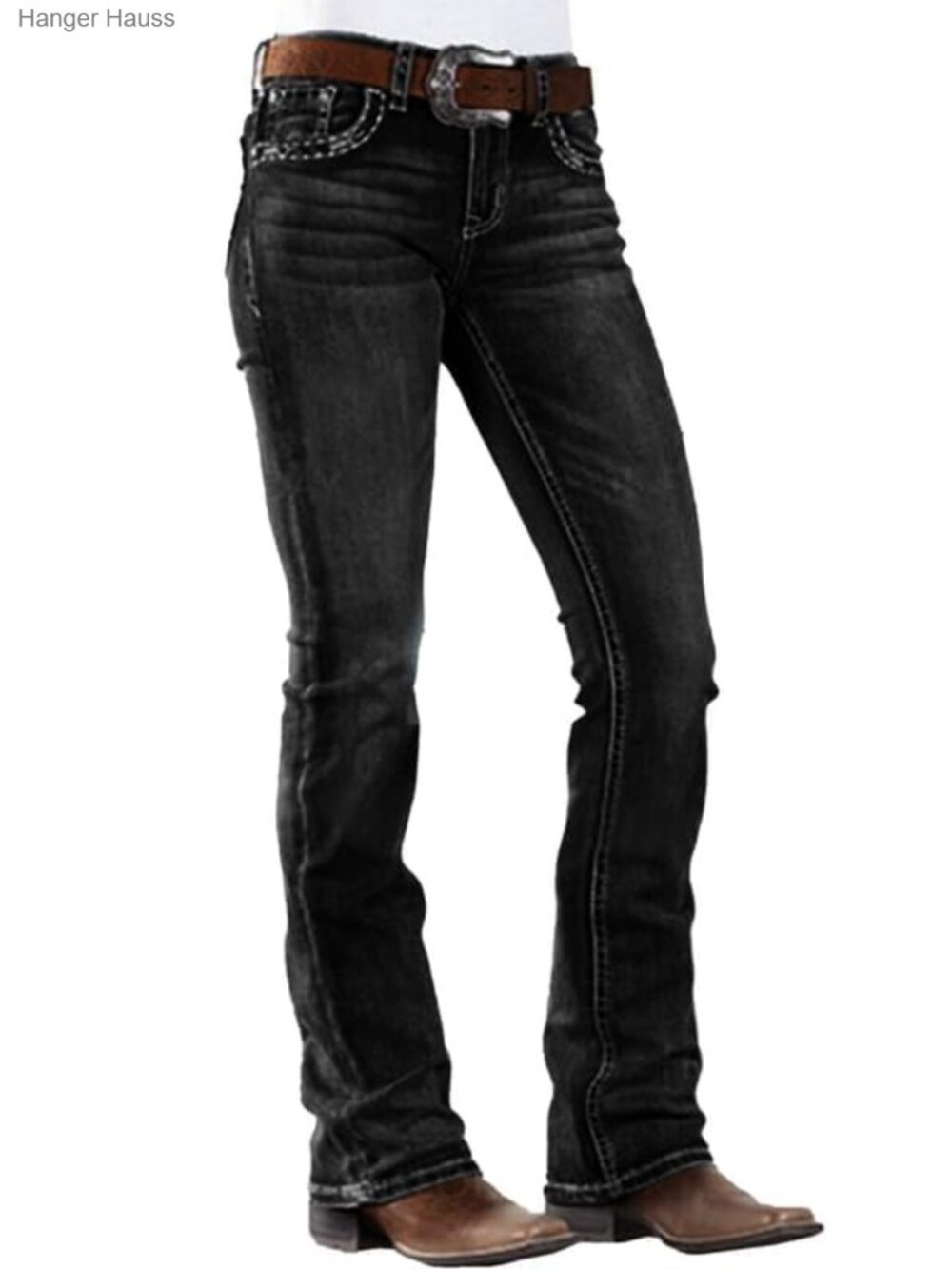 Women's Mid Rise Bootcut Stretch Denim Jeans Western Straight Leg Pants